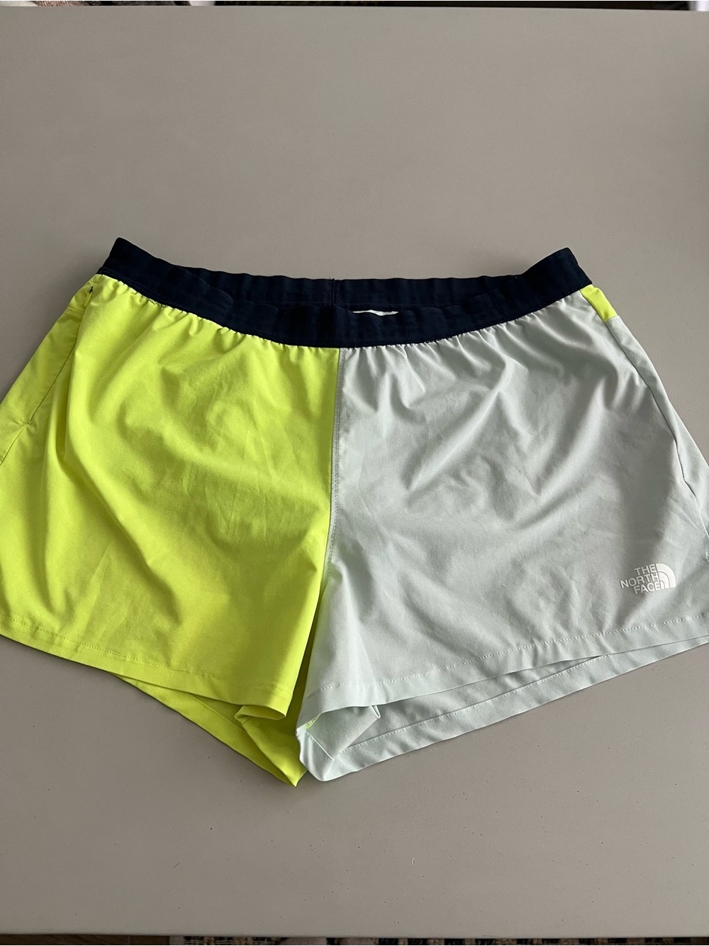 The North Face Colorblock Yellow Gray Athletic Shorts Women's Size XL